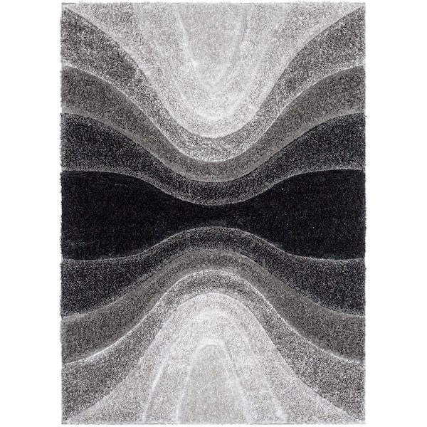 San Francisco Luz Modern Geometric Shag Hand-Carved, Black 7 ft. 10 in. x 9 ft. 10 in., Area Rug