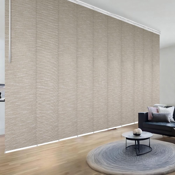 Hemp 120 in. - 218 in. W x 116 in. L Adjustable 10-Panel in White Double Rail Panel Track with 23.5 in. Slates