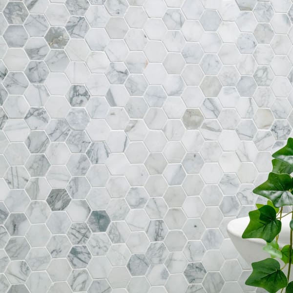 MSI - Calacatta Cressa Hexagon 12.38 in. x 12.38 in. Honed Marble Look Floor and Wall Tile (9.8 sq. ft./Case)