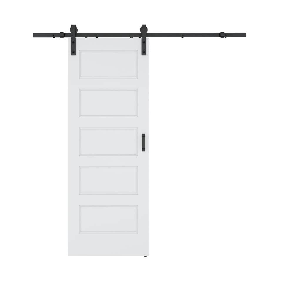36 in. x 84 in. 5 Patio Panel White Hollow Core MDF Sliding Barn Door with 