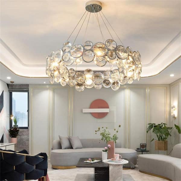 6-Light Silver Opal Unique Elegance Crystal Chandelier for Living Room