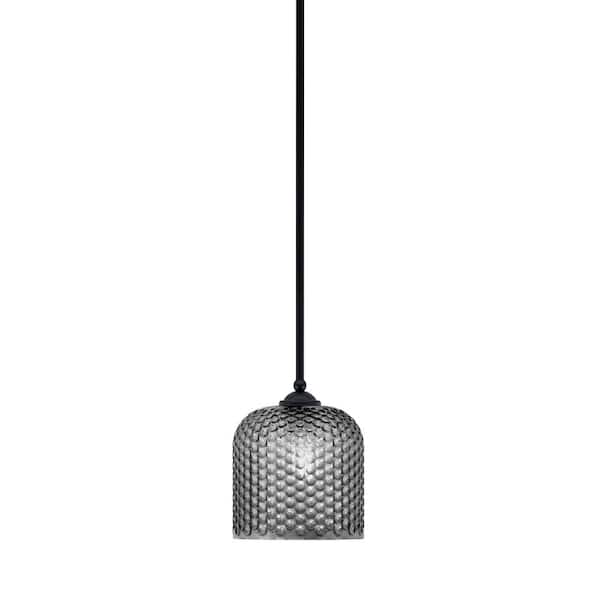 Unbranded Clevelend 100-Watt 1-Light Black Pendant Mini Pendant Light with Smoke Textured Glass Shade Light Bulb Not Included