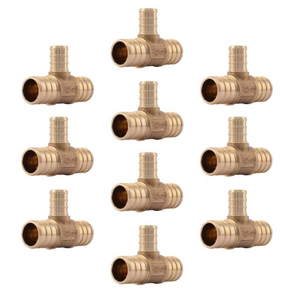 SharkBite 3/4 in. PEX Barb x 3/4 in. PEX Barb x 1/2 in. PEX Barb Brass Reducing Tee Fitting (10-Pack)