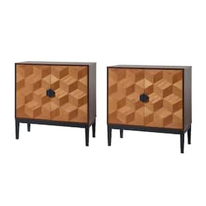 Pulang Modern 32 in. Wide 2-Door Walnut Accent Storage Cabinet with Adjustable Shelves and Cable Management Set of 2