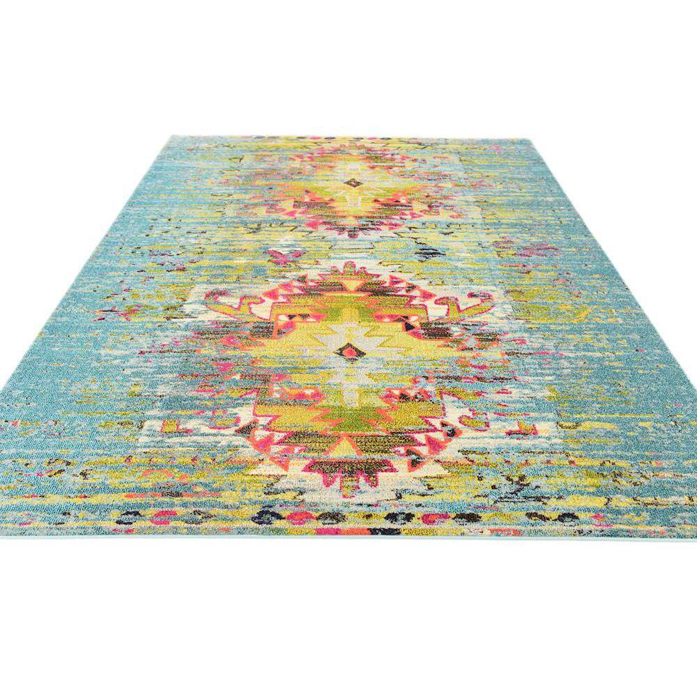 Reversible Abstract Blue Synthetic 8' x 10' Easy-Care Area Rug