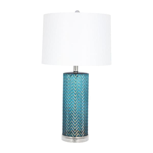 Liv & Skye 28 in. Blue Chevron Table Lamp with White Linen Shade