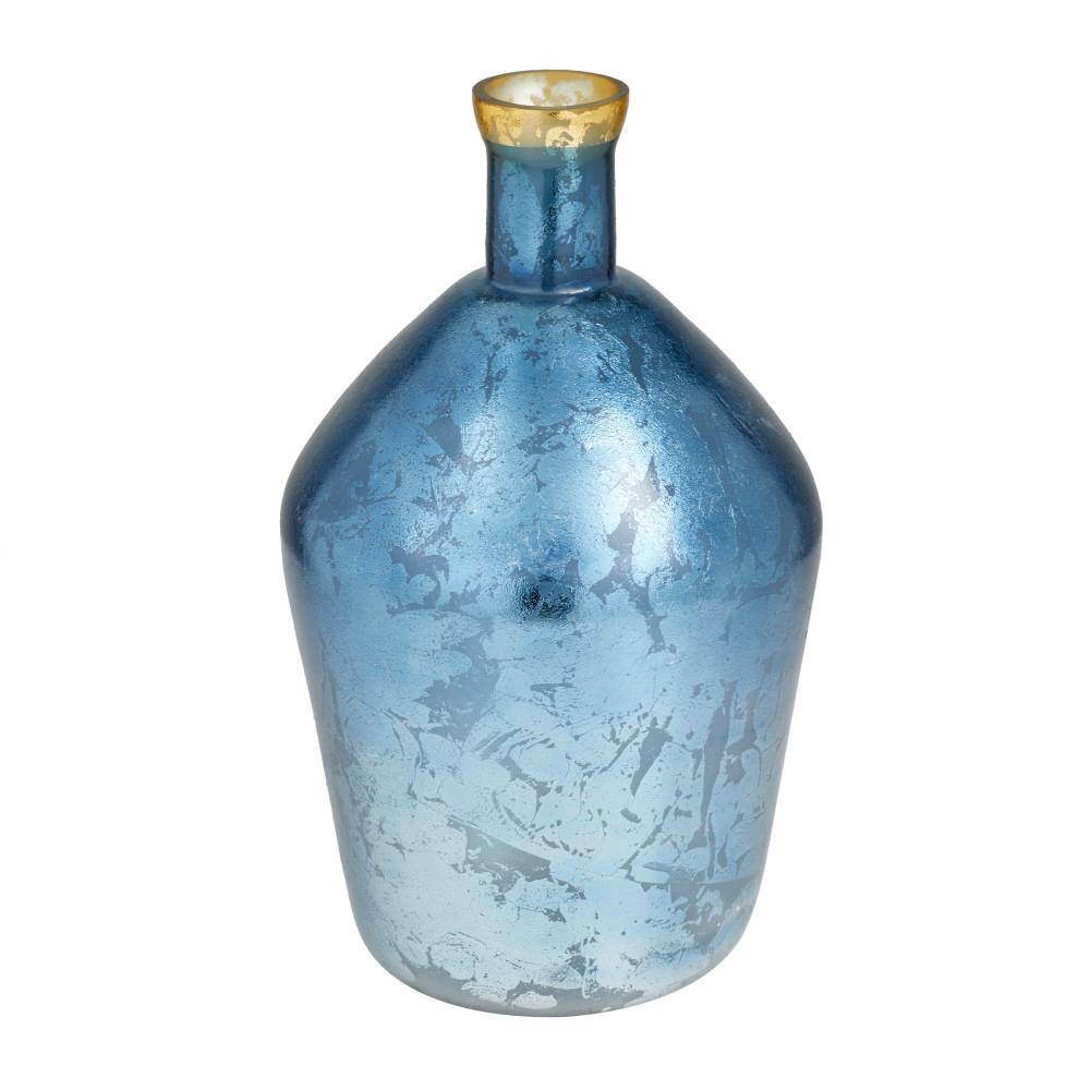 Elegance Blue and Silver Glass Round Vase with Gold Accent