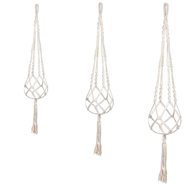 Wellco Cotton Rope White Macrame Plant Hangers (3-Pack)