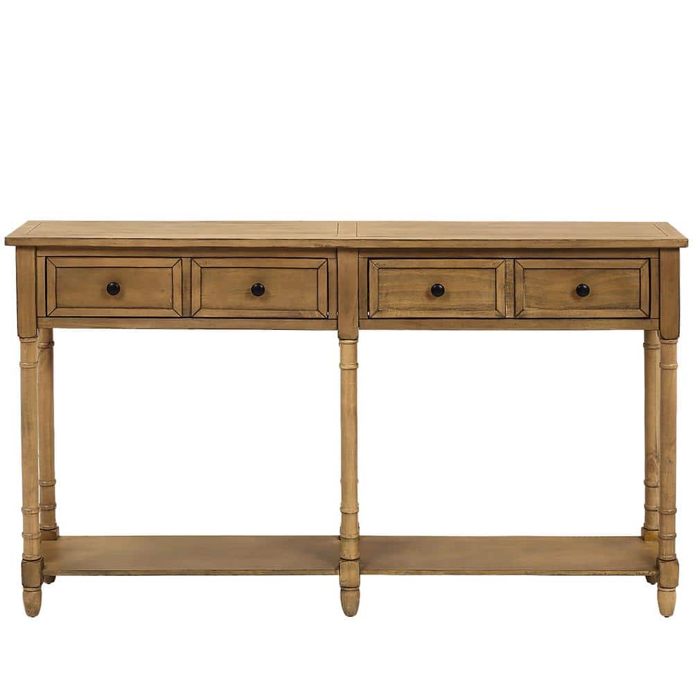 58 in. Brown Rectangle Wood End Table, Console Table Sofa Table Easy Assemb