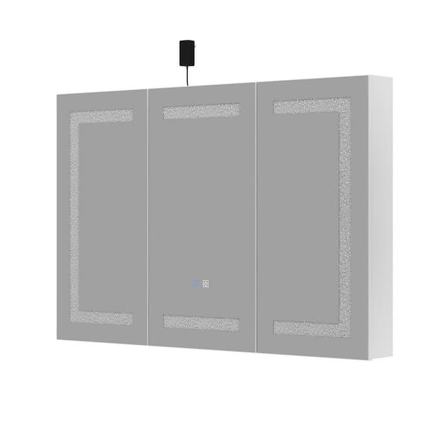 FUFU&GAGA 47.2 in. W x 31.5 in. H Rectangular Bathroom White Medicine Cabinet with Mirror Doors, Storage Shelf, Surface Mount