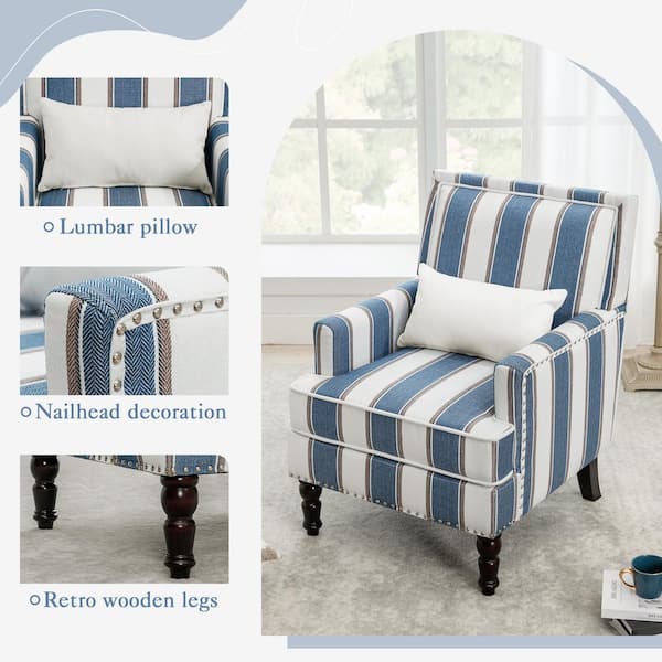 Club Chair Blue Stripe Chair HUIMO Mid-Century Modern Accent Chair - Main Image