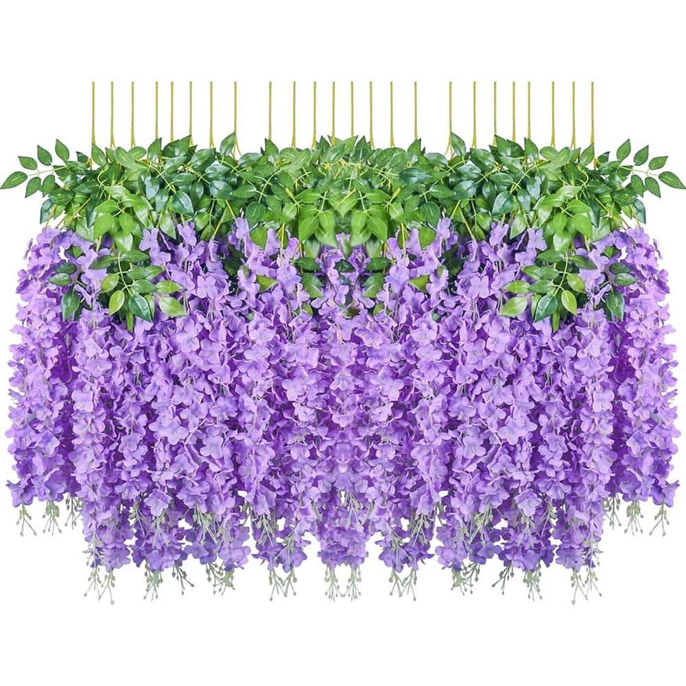 43.2 in. Purple Indoor/Outdoor Artificial Wisteria Vines Rattan Silk Flower