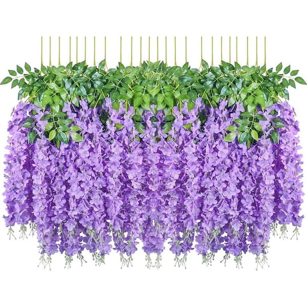 Unbranded 43.2 in. Purple Indoor/Outdoor Artificial Wisteria Vines Rattan Silk Flower (24-Pack)