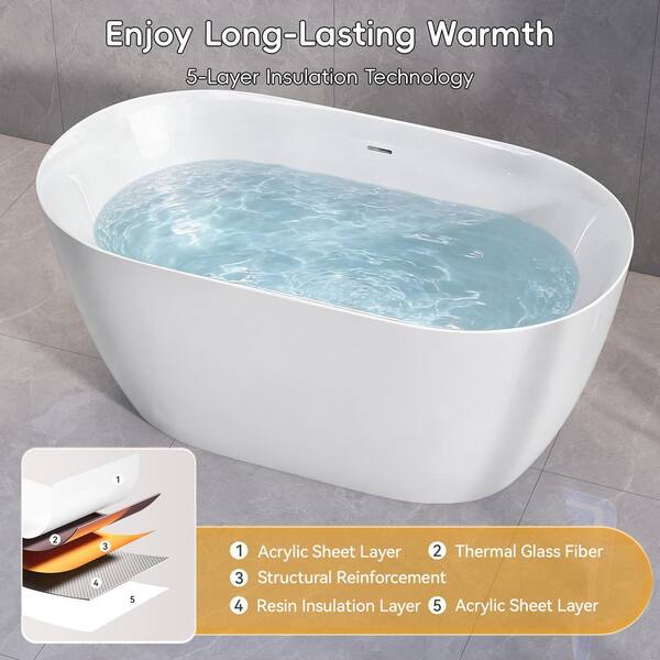 Getpro Bliss 47 in. x 27.5 in. Acrylic Freestanding Soaking