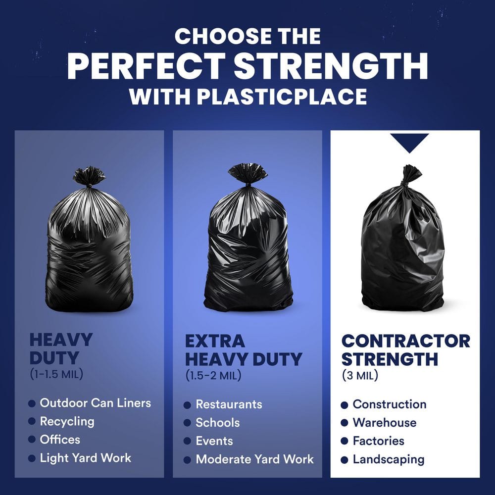 Heavy-Duty Black 60-Gallon Contractor Trash Bags with Tie Closure