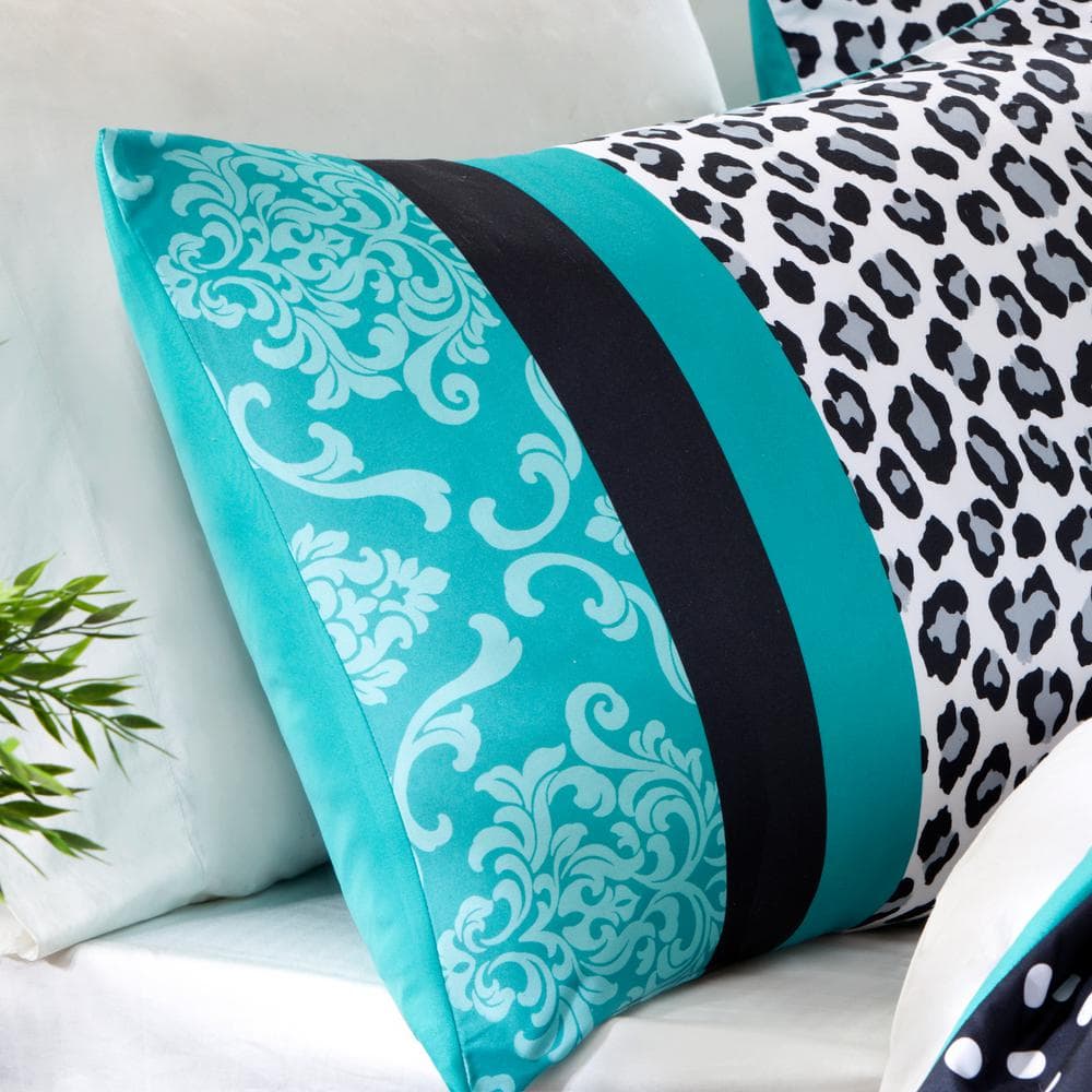 King Black and Teal Microfiber Reversible Bedspread Set