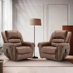 (Set of 2) 42.5 in. W Brown Faux Leather Power Lift Assist Heating Massage Recliner with 8-Points Vibration