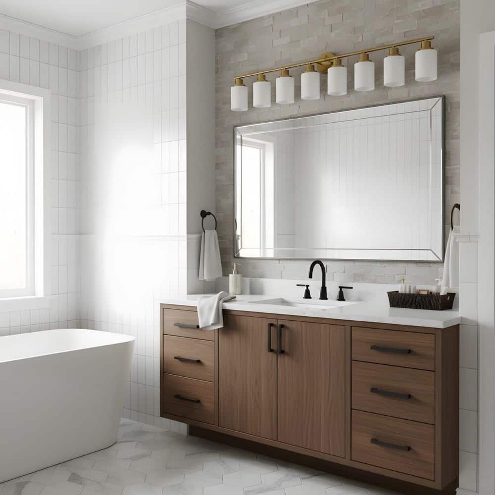 52 in. 8-Light Coppery Bathroom Vanity Light with Frosted White Glass Shades price history on PriceWatchPro