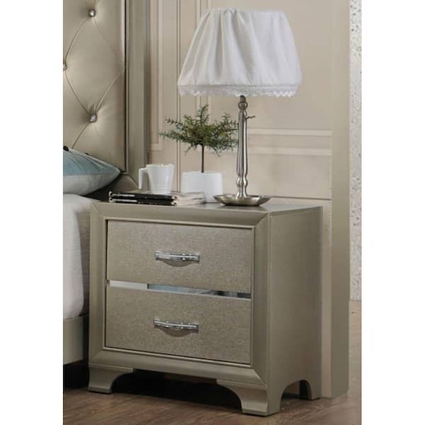 Aoibox Carine Champagne Nightstand DT English Front and Back with 2-Drawer Wooden Bracket Leg 24 in. x 16 in. x 24 in. H