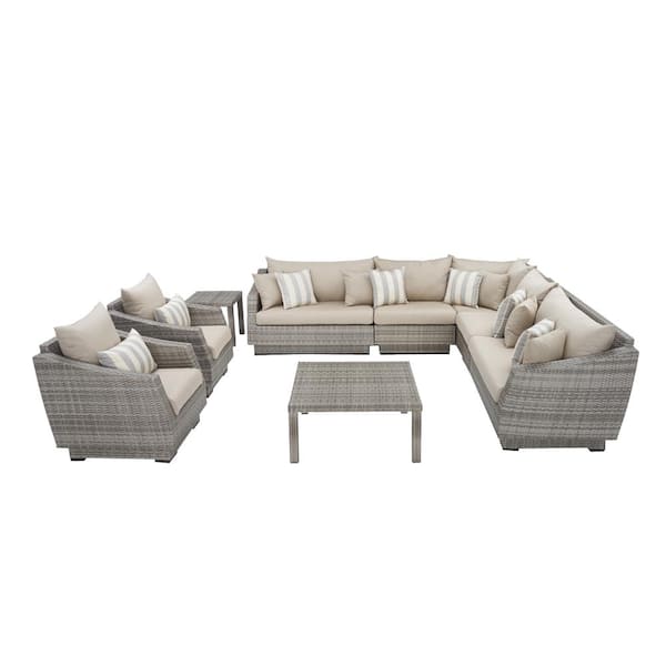 RST Brands Cannes 9-Piece Patio Corner Sectional and Club Chair Seating Group with Slate Grey Cushions