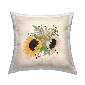 Wild Sunflower Bouquet Varied Botanicals Beige Square Outdoor Throw Pillow