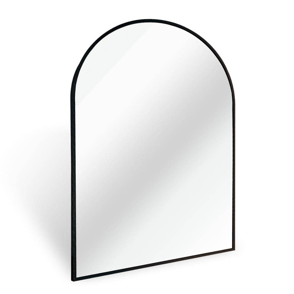 24 in. W x 32 in. H Arched Framed Freestanding Bathroom Vanity Mirror in Bl