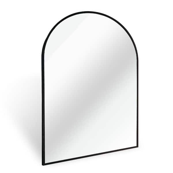 24 in. W x 32 in. H Arched Framed Freestanding Bathroom Vanity Mirror in Black for Bathroom, Living Room