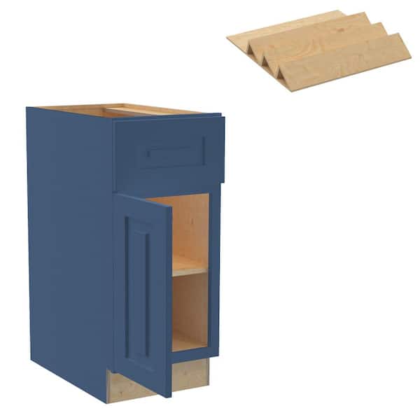 Home Decorators Collection Grayson 15 in. W x 24 in. D x 34.5 in. H Assembled Plywood Base Kitchen Cabinet in Mythic Blue with Spice Soft Close LH