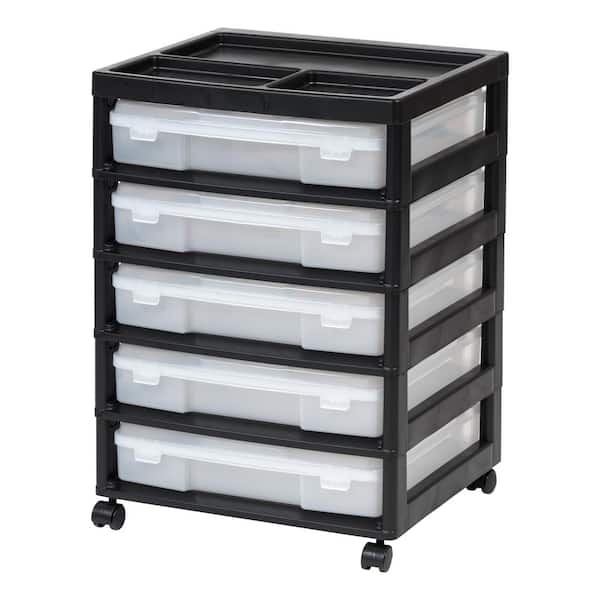 IRIS 5 Drawers Plastic Scrapbook Rolling Storage Cart with Organizer Top and Casters, Black