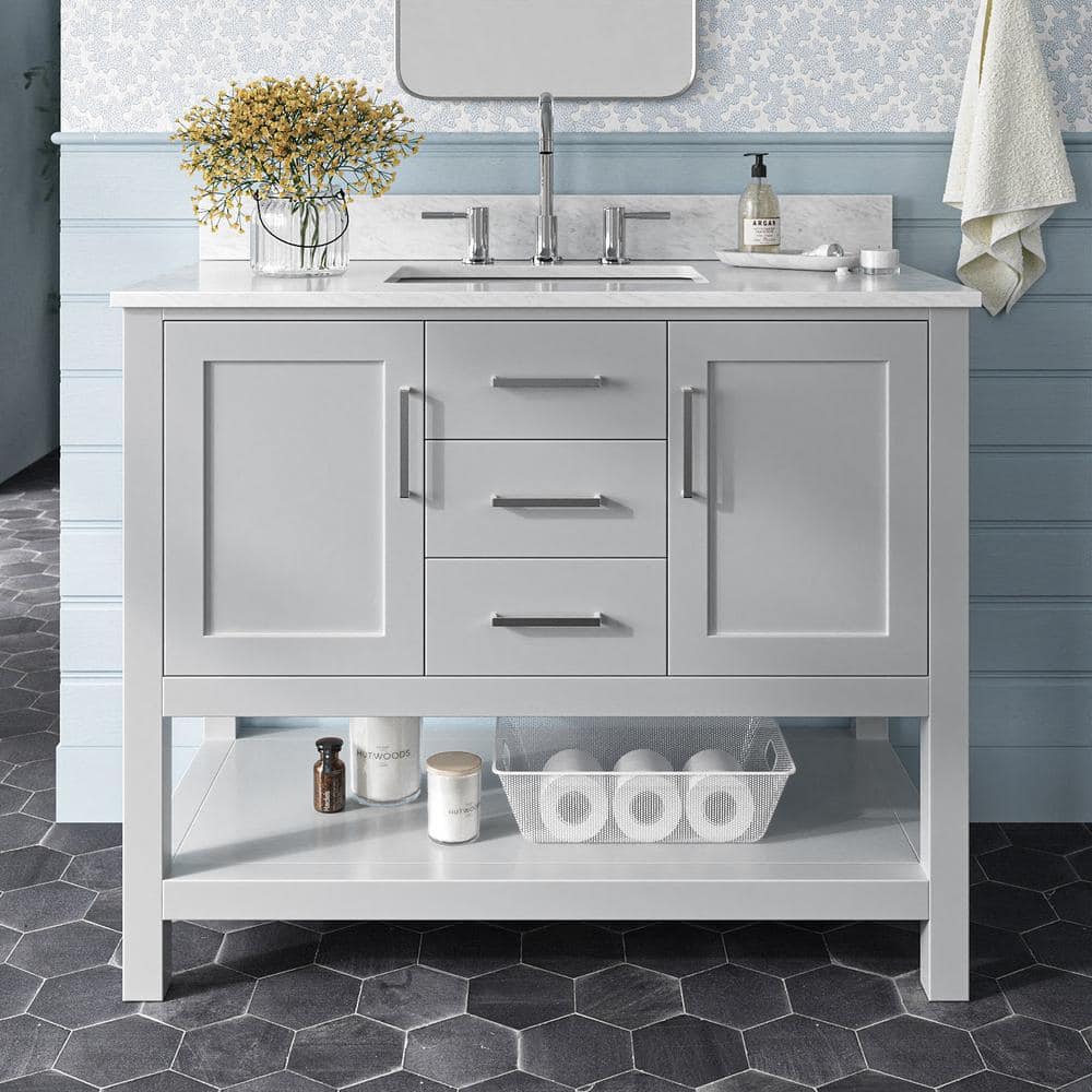 Bayhill 42 in. Single Sink Freestanding Bathroom Vanity in Gray with 0.75 in. Carrara White Marble Top price history on PriceWatchPro