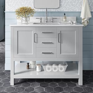 Bayhill 43 in. W x 22 in. D x 35.25 in. H Freestanding Bath Vanity in Grey with Carrara White Marble Top