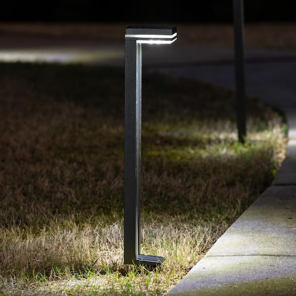 Black 60 Lumens Solar Outdoor LED Weather Resistant Pathway Light with White Accent light w/ 2-Mounting Options (2-Pack)