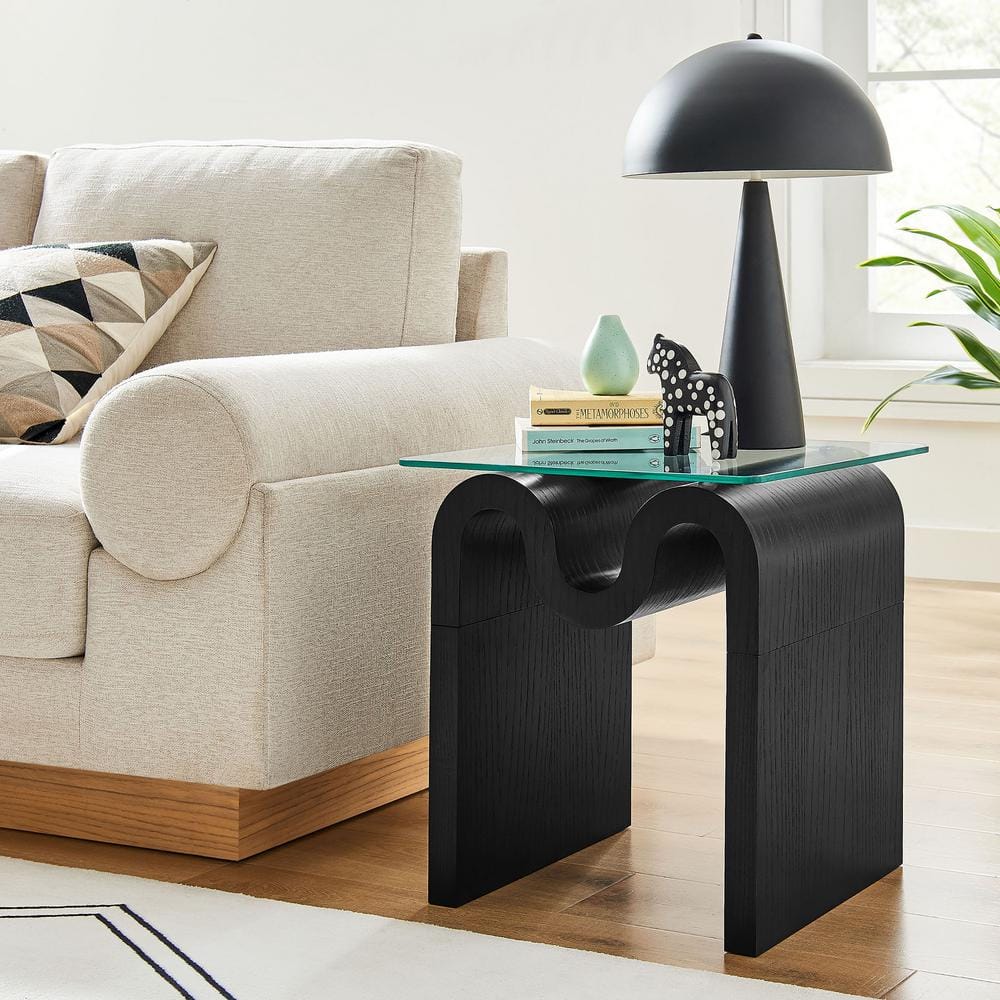 Ondine Black Wave Base Glass Top Side Table