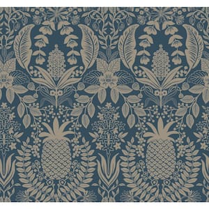 Pineapple Damask Navy Blue Matte Non-Pasted Wallpaper