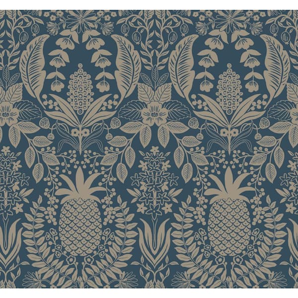 Pineapple Damask Navy Blue Matte Non-Pasted Wallpaper