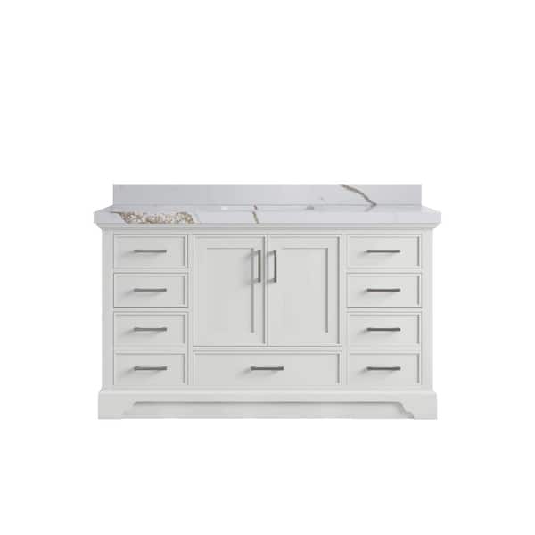 Willow Collections Charlotte 60 in. Single Sink Freestanding White Bath Vanity with Calacatta Gold Qt. Top Unassembled