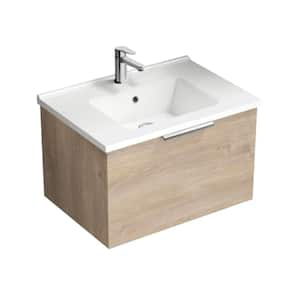 Bodrum 25.59 in. W x 17.72 in. D x 16.14 in. H Modern Bathroom Vanity in Brown Oak With White Ceramic Top