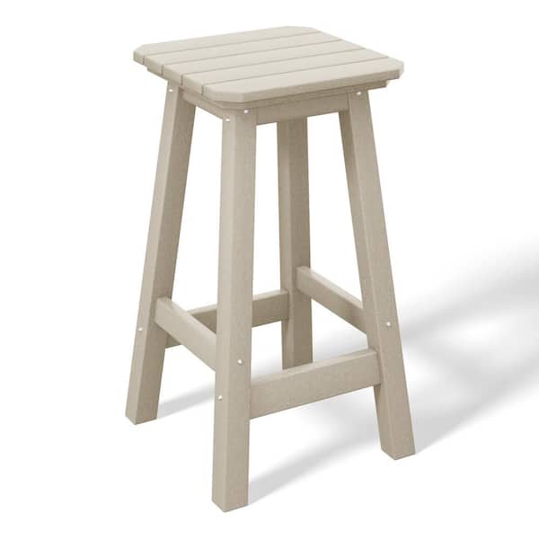 Laguna 24 in. HDPE Plastic All Weather Square Seat Backless Counter Height Outdoor Bar Stool in Sand