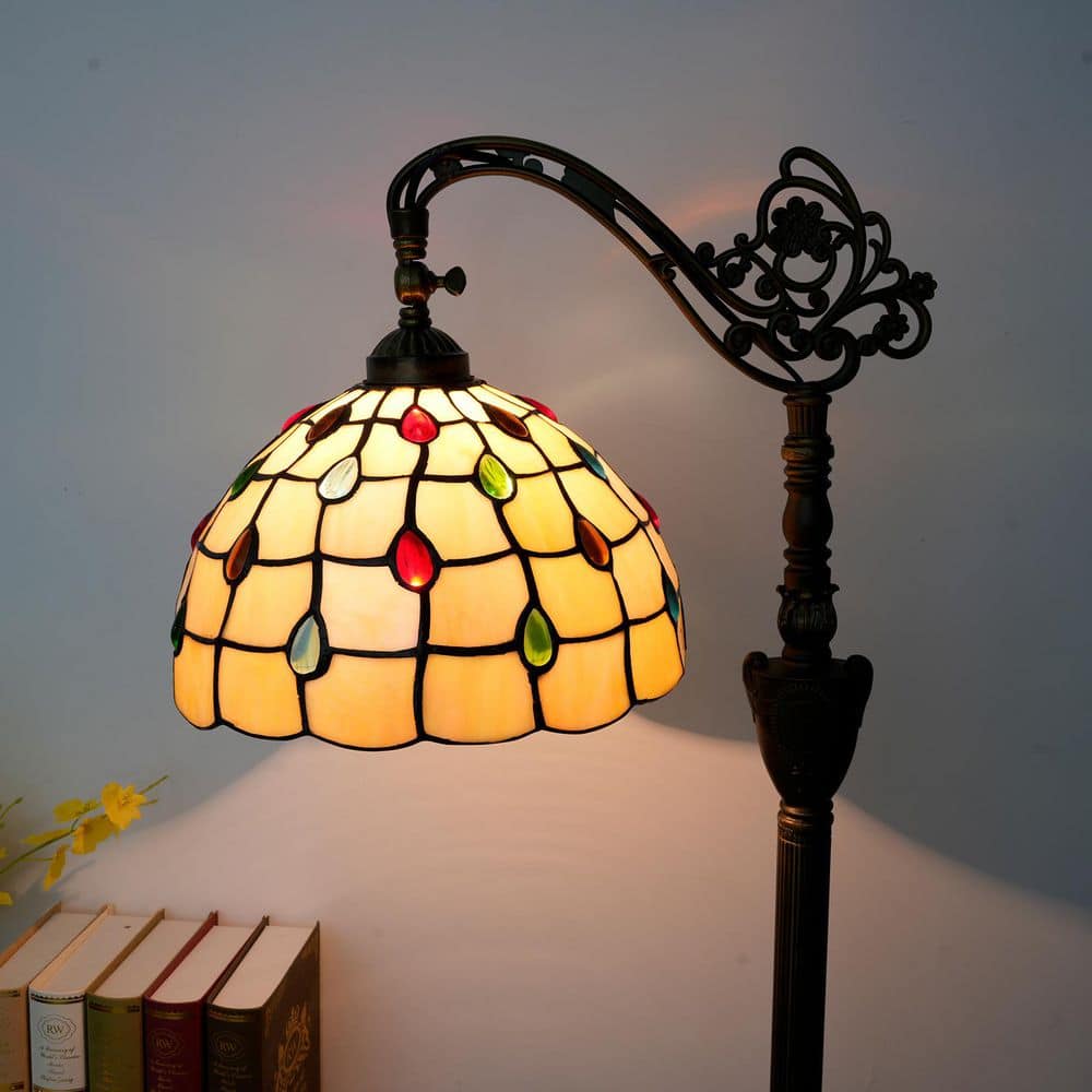 63 in. Tiffany Style Bronze 1-Light Standard Floor Lamp with Multi-Colored Colored Gemstone Stained Glass Lamp Shade price history on PriceWatchPro