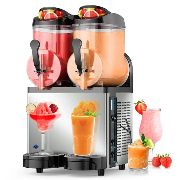 Commercial Slushy Machine 910 oz. 12l x 2 Food-Grade PC Tank Silver Snow Cone Machine, 500-Watt Frozen Drink Machine
