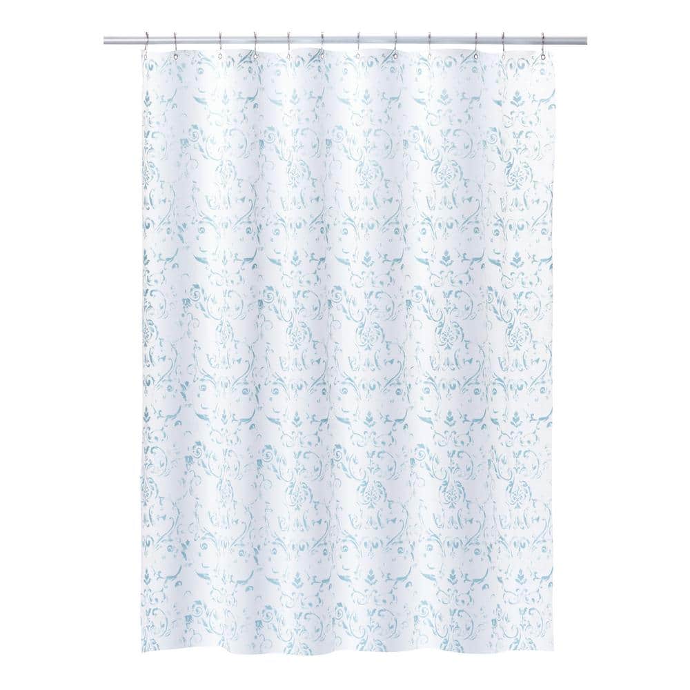 Laura Ashley Printed PEVA 70 in. x 72 in. Aqua Halsted Shower Curtain ...