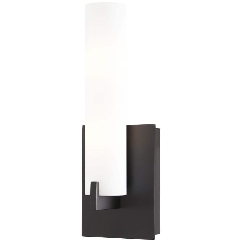 Coal Black Etched Opal Glass Cylinder Sconce