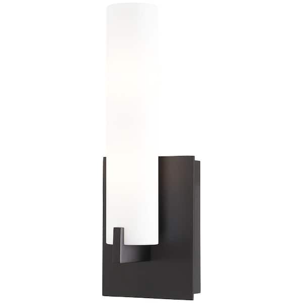 George Kovacs Tube 4.75 in. 2-Light Black Wall Sconce with Etched White Glass Shade