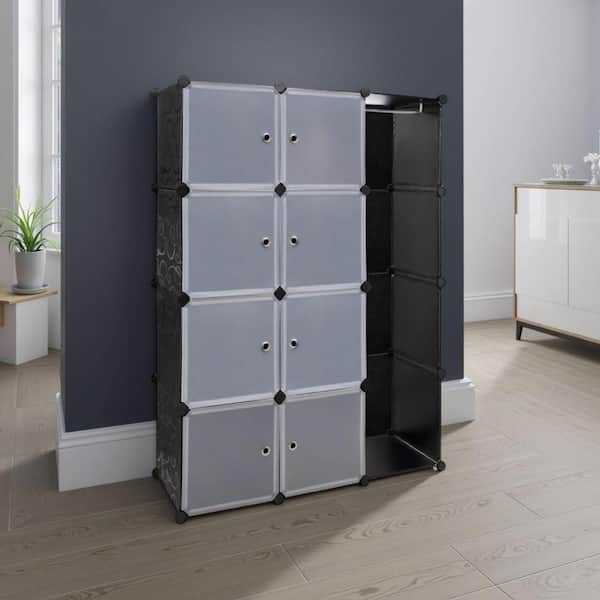 Modular Black White 59 in. Accent Storage Cabinet with 8-Storage closet and Hanging Compartments