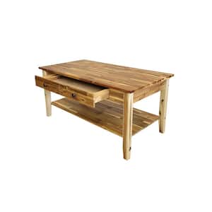 38 in. Natural Rectangle Acacia Wood Top Coffee Table with Shelf