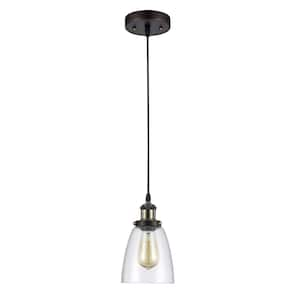 1-Light Oil Rubbed Bronze Industrial Mini Pendant with Glass Shade