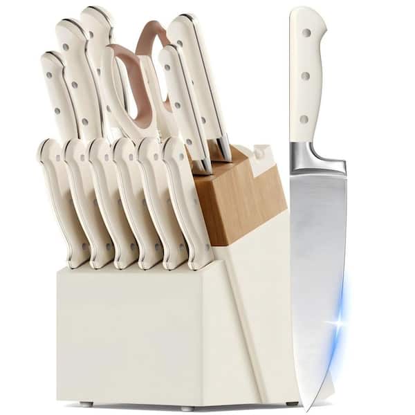 14-Piece Stainless Steel Full Tang Kitchen Knife Set with Block and Sharpener