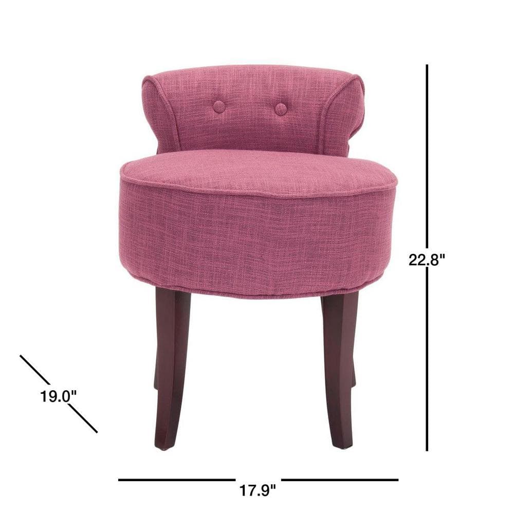 Rose Pink Button Tufted Vanity Stool with Mahogany Legs