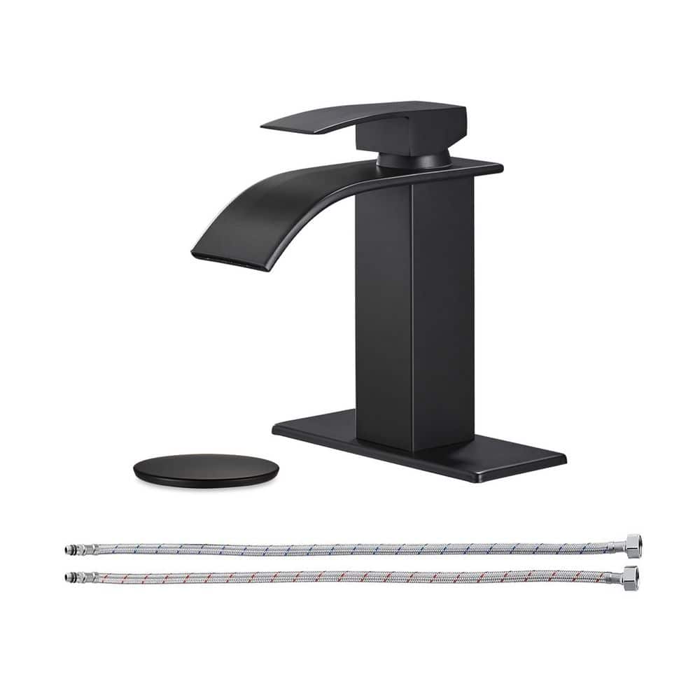 Arc Waterfall Single Handle Single Hole Bathroom Faucet with Drain Kit Included in Black price history on PriceWatchPro
