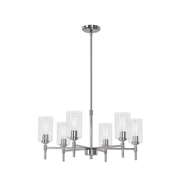 Wexton 6-Light 26.38 in. Plug and Play Brushed Nickel Chandelier with SkyPlug